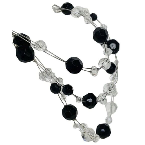 Vintage Black & Clear Faceted Beaded Multi Strand Women’s Layered Necklace 21” - Picture 2 of 5